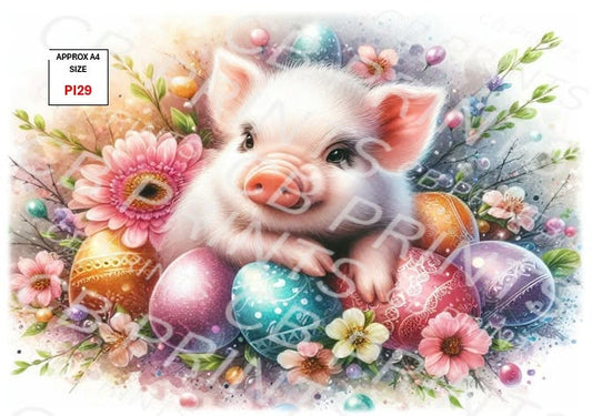 Easter Pig Decoupage Paper PI29 – Mulberry Paper Print