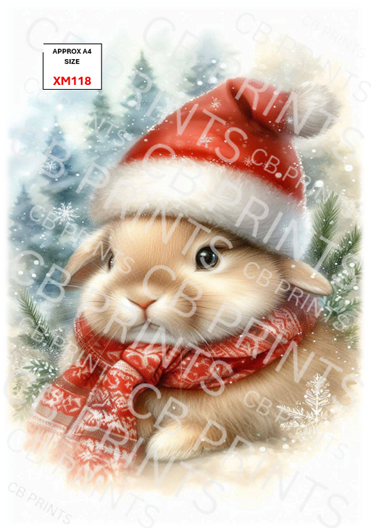 Christmas Rabbit Decoupage Print XM118 | Mulberry Paper