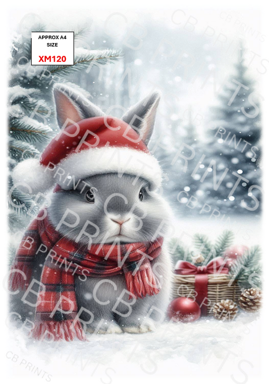 Christmas Rabbit Decoupage Print XM120 | Mulberry Paper