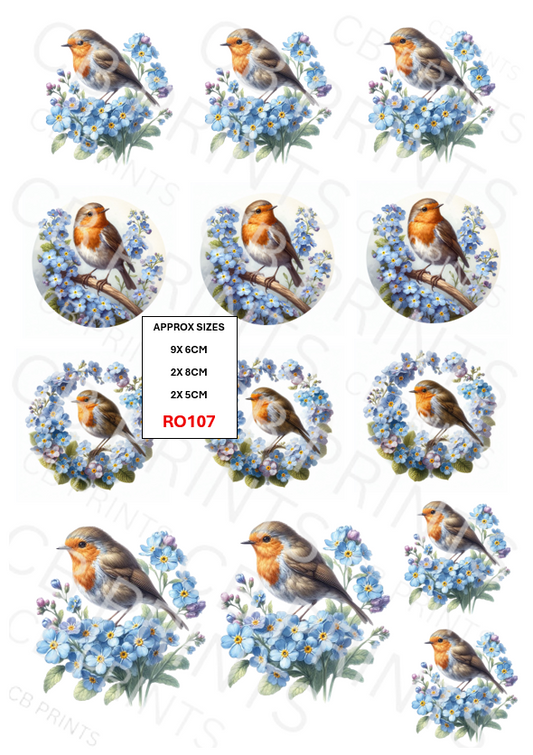 Robin and forget me knot Decoupage Print RO107 | Mulberry Paper