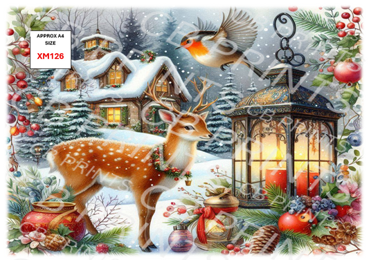 Christmas Stag Decoupage Print XM126 | Mulberry Pape