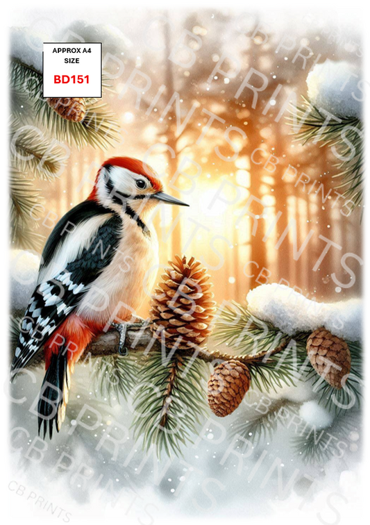 Woodpecker Bird Decoupage Print BD151 | Mulberry Paper