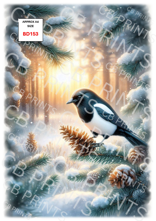 Magpie Bird Decoupage Print BD153 | Mulberry Paper