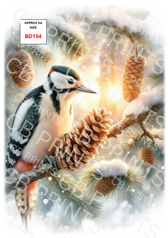 Woodpecker Bird Decoupage Print BD154 | Mulberry Paper