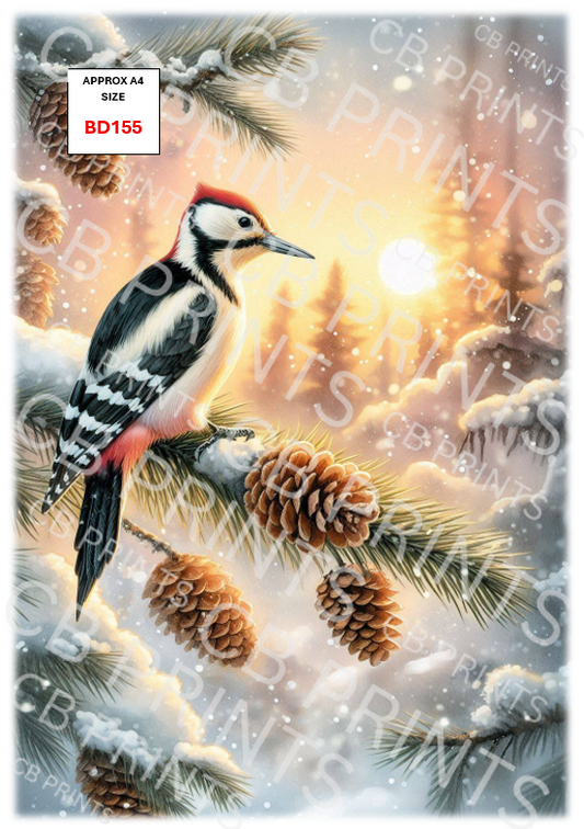 Woodpecker Bird Decoupage Print BD155 | Mulberry Paper