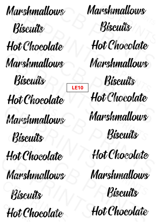 Hot Chocolate, Marshmallows & Biscuit Wording Decoupage Paper Print LE10 – Mulberry Paper