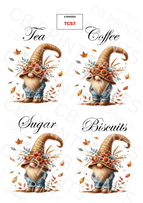 Gonk/Gnome Tea Coffee Sugar Decoupage Print TCS7 | Mulberry Paper