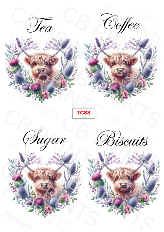 Highland cow Tea Coffee Sugar Decoupage Print TCS8 | Mulberry Paper