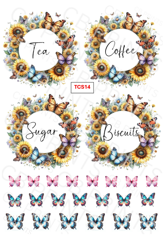 Butterfly Tea Coffee Sugar Decoupage Print TCS14 | Mulberry Paper