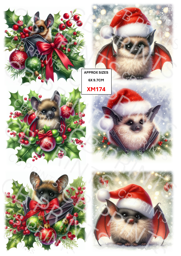 Christmas Bat Decoupage Print XM174 | Mulberry Paper