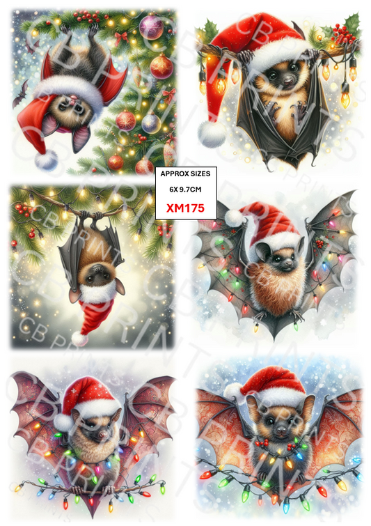 Christmas Bat Decoupage Print XM175 | Mulberry Paper