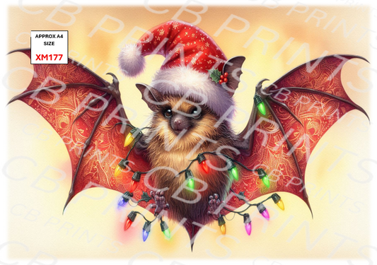 Christmas Bat Decoupage Print XM177 | Mulberry Paper
