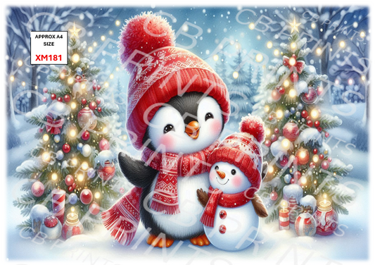 Christmas Penguin Decoupage Paper Print XM181 – Mulberry Paper