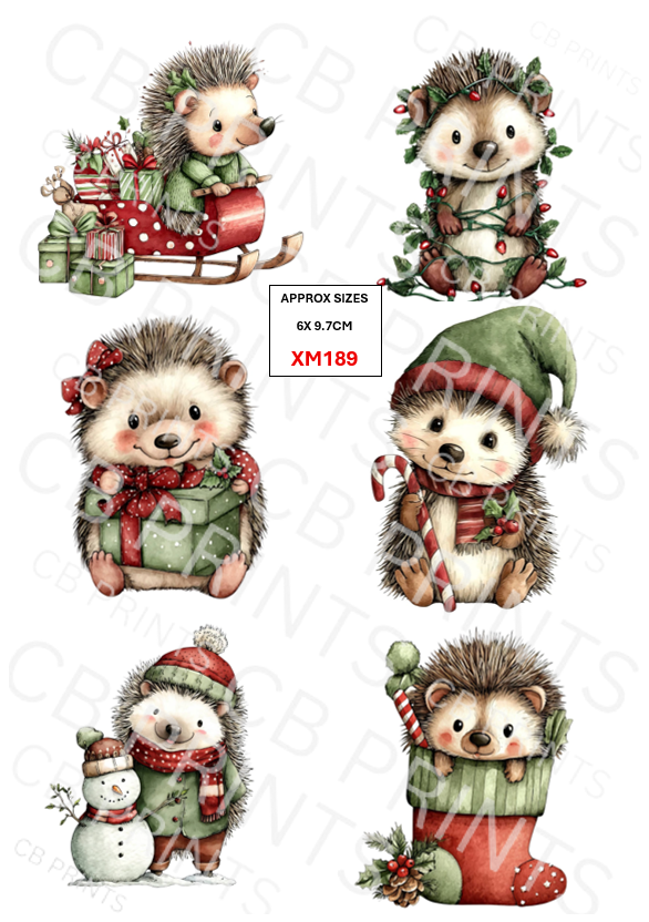 Christmas hedgehog Decoupage Paper Print XM189 – Mulberry Paper