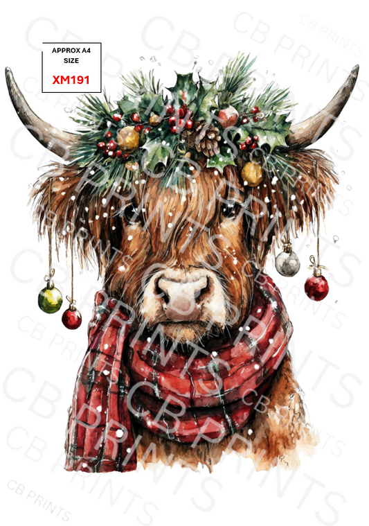Christmas highland cow Decoupage Paper Print XM191 – Mulberry Paper