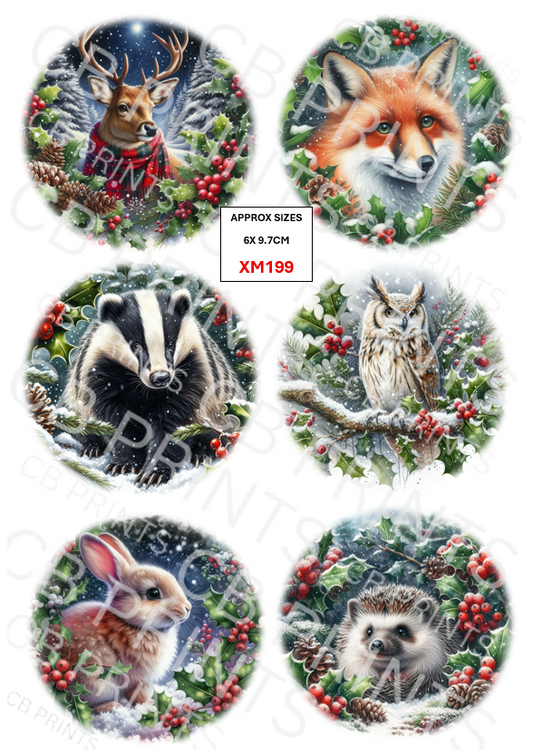 Mixed Christmas Animal Decoupage Print XM199 | Mulberry Paper
