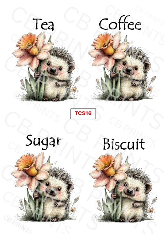 Hedgehog Tea, Coffee, Sugar Decoupage Paper TCS16 – Mulberry Paper Print