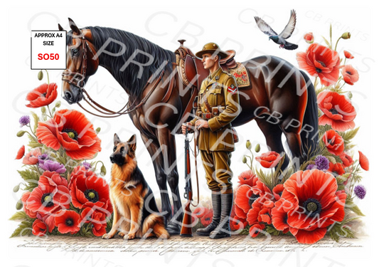 Remembrance Soldier Decoupage Paper Print SO50 – Mulberry Paper