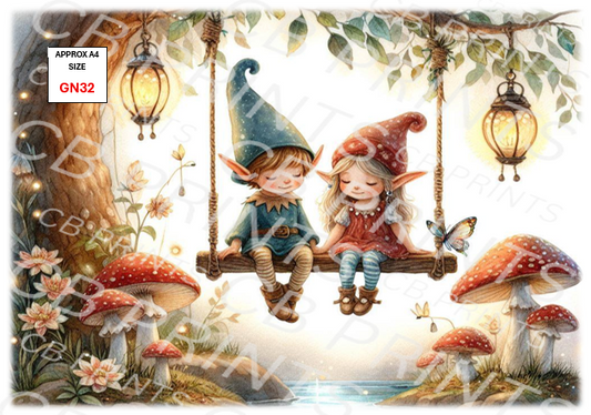 Pixie Gnome Decoupage Paper Print GN32 – Mulberry Paper