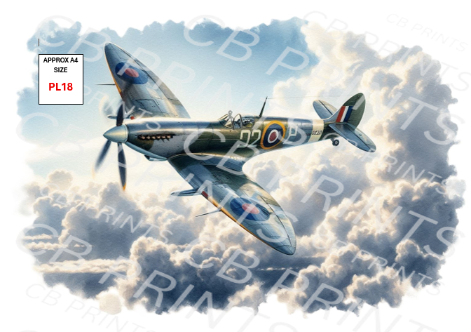 Spitfire Plane Decoupage Paper Print PL18 – Mulberry Paper