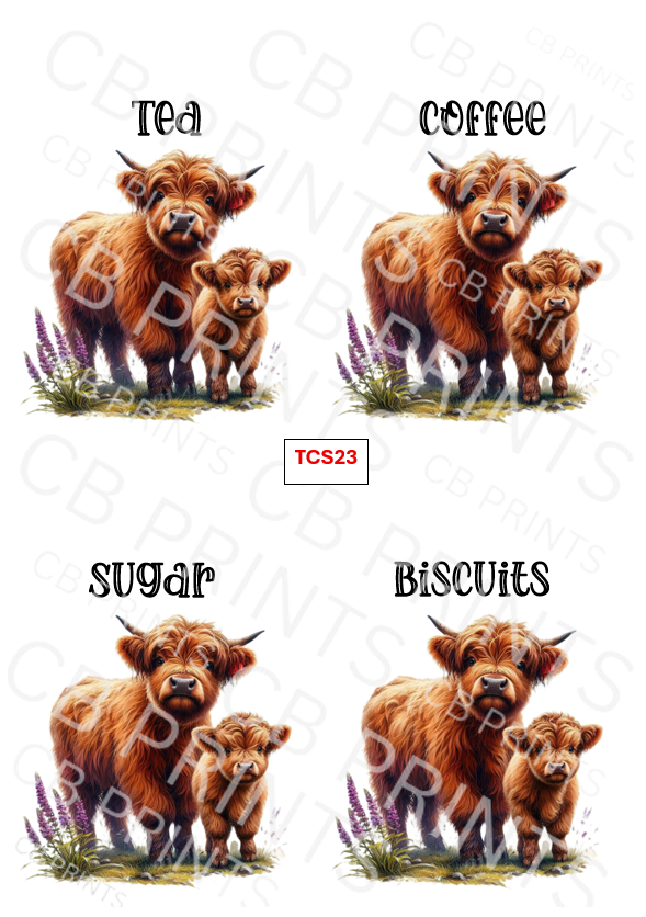 Highland cow Tea Coffee Sugar Decoupage Print TCS23 | Mulberry Paper
