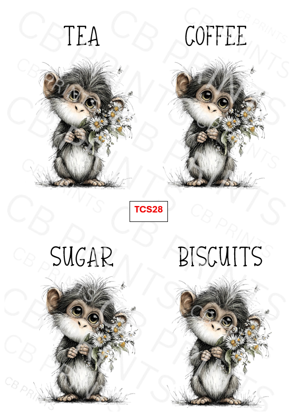 Monkey Tea Coffee Sugar Decoupage Print TCS28 | Mulberry Paper