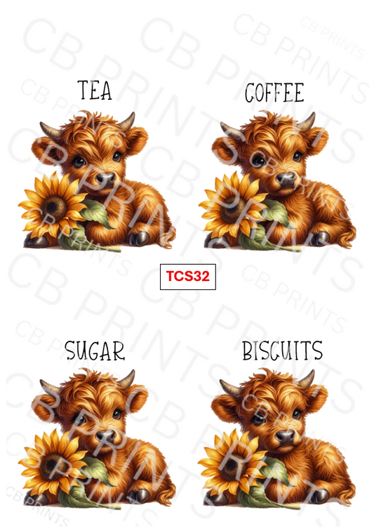 Highland cow Tea Coffee Sugar Decoupage Print TCS32 | Mulberry Paper