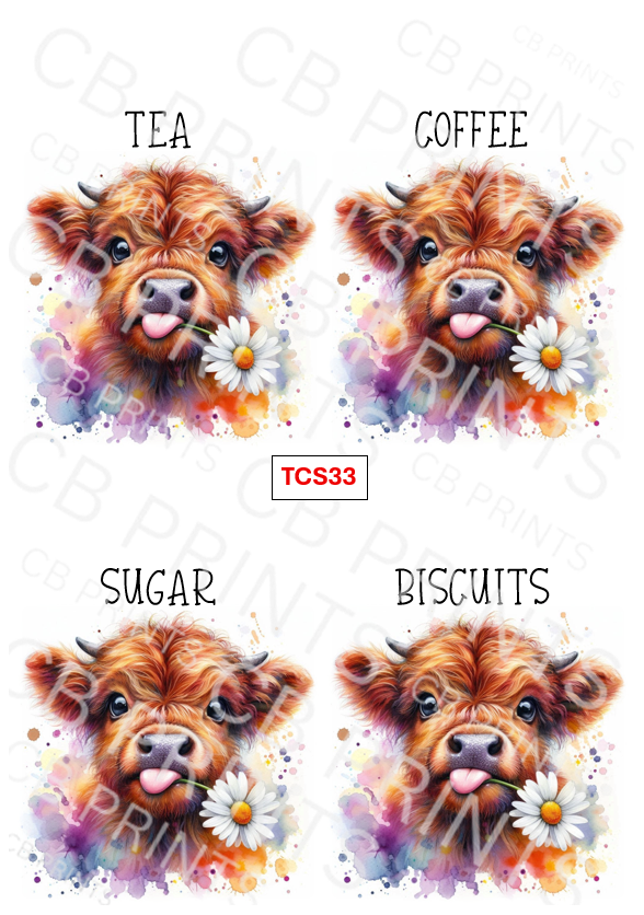 Highland cow Tea Coffee Sugar Decoupage Print TCS33 | Mulberry Paper