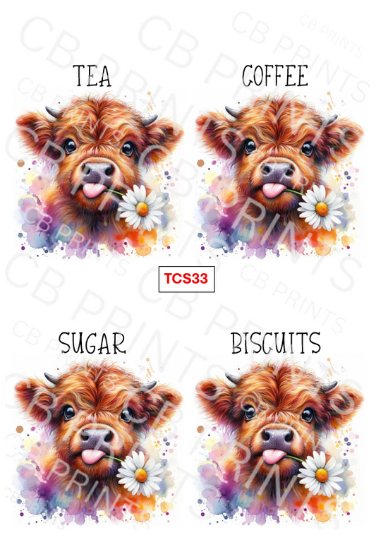 Highland cow Tea Coffee Sugar Decoupage Print TCS33 | Mulberry Paper