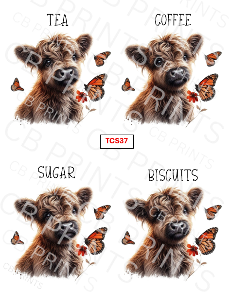 Highland cow Tea Coffee Sugar Decoupage Print TCS37 | Mulberry Paper