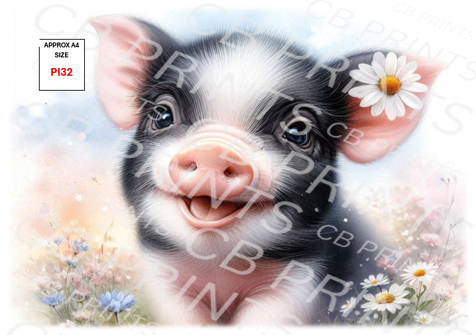 Pig Decoupage Print PI32 | Mulberry Paper