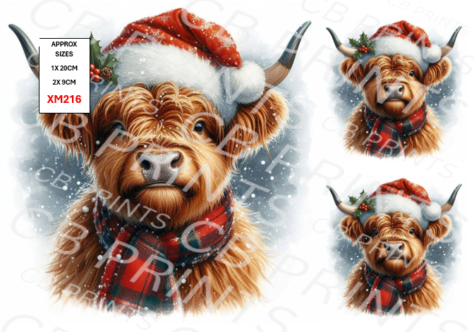 Christmas Highland cow Decoupage Print XM216 | Mulberry Paper
