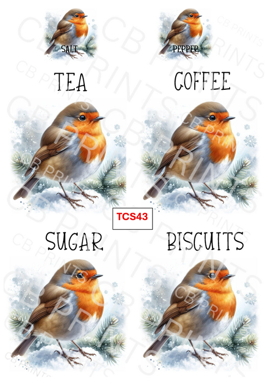 Robin tea, coffee, sugar design TCS43