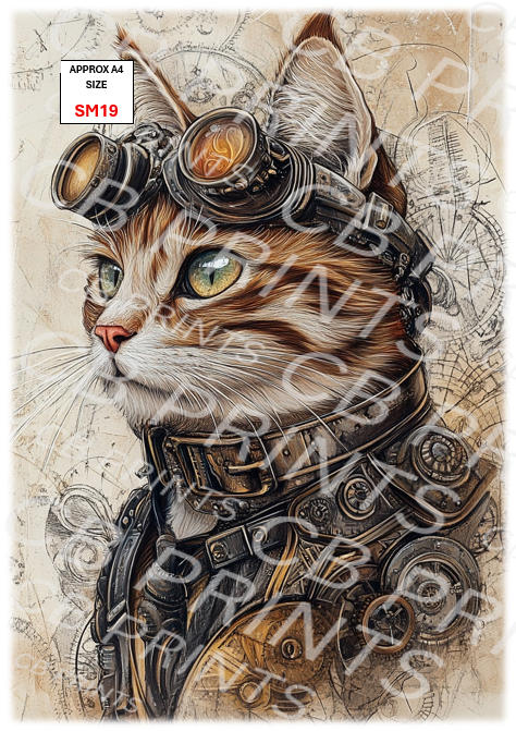 Steampunk Cat Decoupage Paper Print SM19 – Mulberry Paper