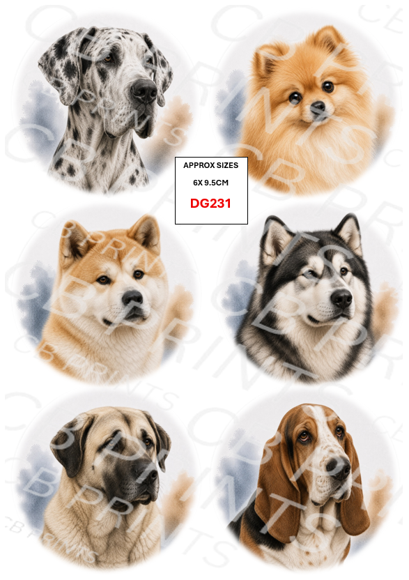 Mixed dog Decoupage Print DG231 | Mulberry Paper