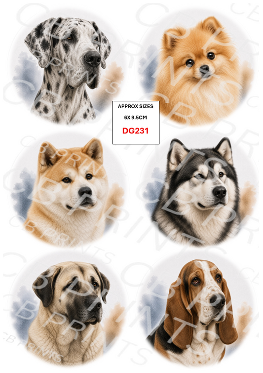 Mixed dog Decoupage Print DG231 | Mulberry Paper