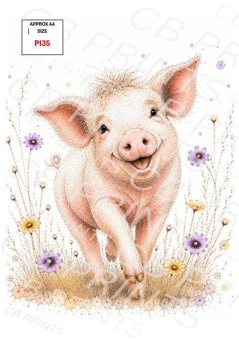 Pig Decoupage Print PI35 | Mulberry Paper