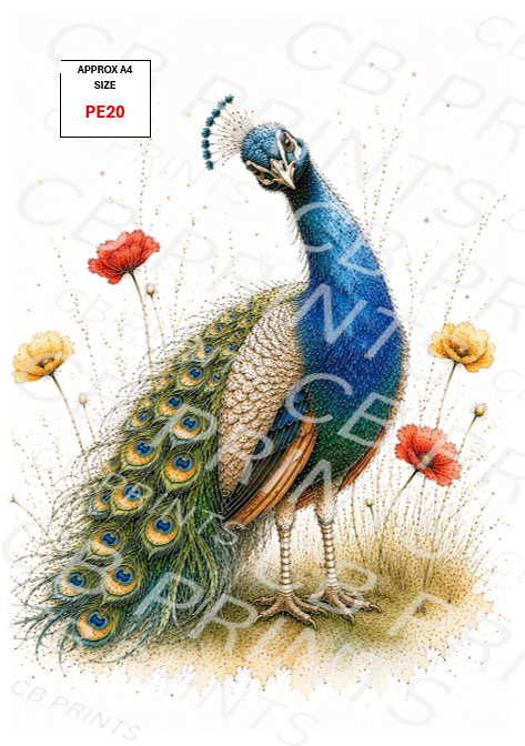 Peacock Decoupage Paper Print PE20 – Mulberry Paper