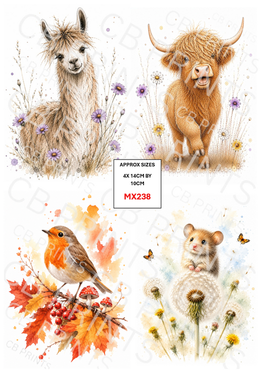 Mixed Animal Decoupage Print MX238 | Mulberry Paper
