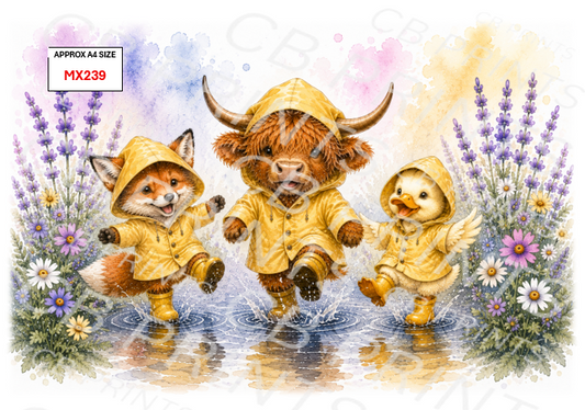 Highland cow, fox and duck Decoupage Print MX239 | Mulberry Paper