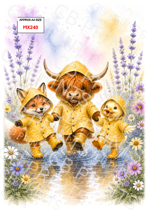 Highland cow, fox and duck Decoupage Print MX240 | Mulberry Paper