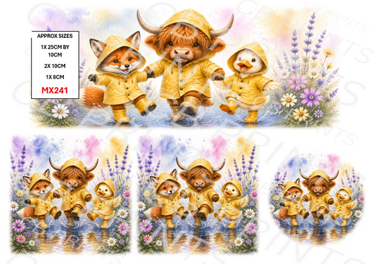 Highland cow, fox and duck Decoupage Print MX241 | Mulberry Paper