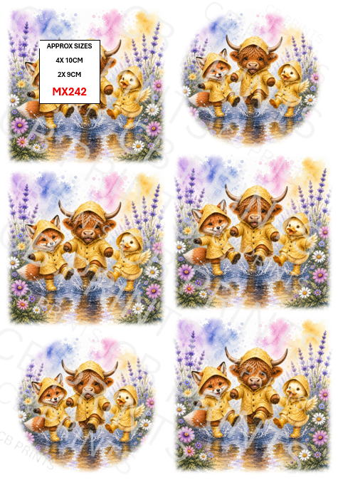 Highland cow, fox and duck Decoupage Print MX242 | Mulberry Paper
