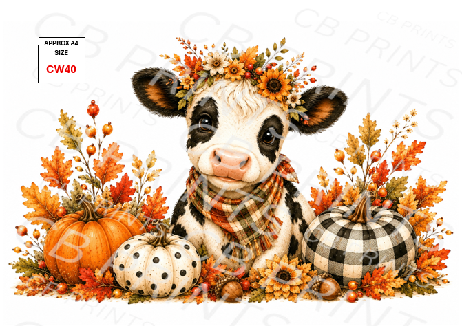 Autumn Cow Decoupage Paper Print CW40 | Mulberry Paper | CB Paper Prints