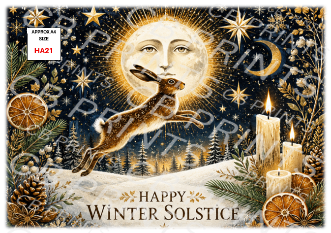 Winter Solstice Hare Decoupage Paper Print HA21 | Mulberry Paper | CB Paper Prints