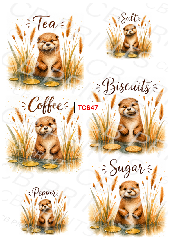 Tea Coffee Sugar Otter Decoupage Paper Print TCS47 | Mulberry Paper