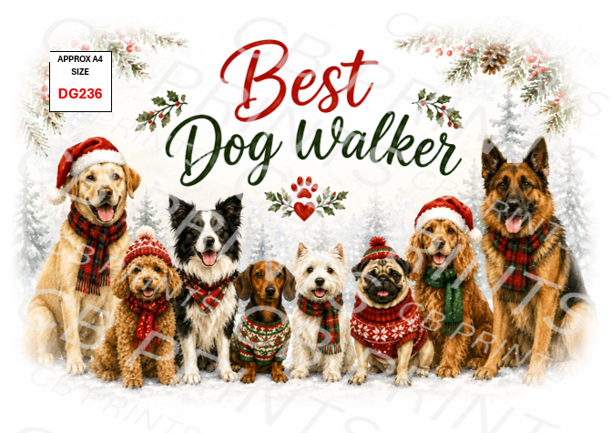 Christmas Dog Walker Decoupage Paper Print DG236 | Mulberry Paper