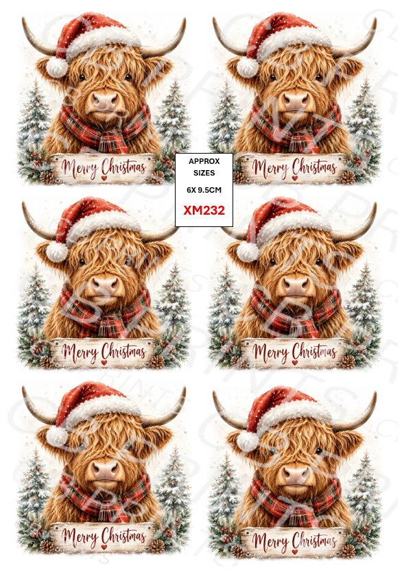 Christmas highland cow Decoupage Paper Print XM232 – Mulberry Paper