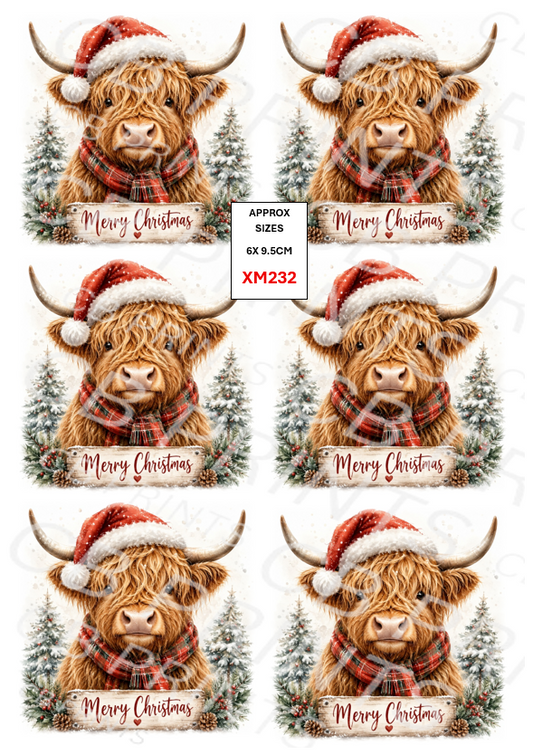 Christmas highland cow Decoupage Paper Print XM232 – Mulberry Paper