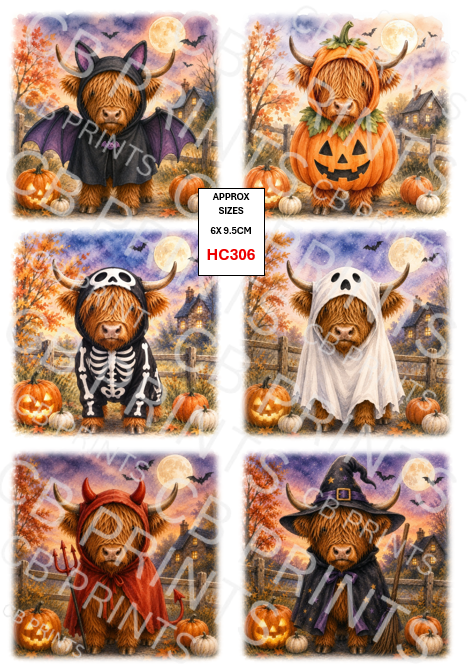 Halloween Highland Cow Decoupage Print HC306 | Mulberry Paper Craft